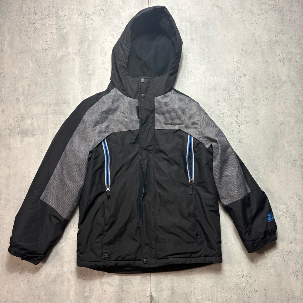 ZeroXposur Snowboard‎ Boys L 14/16 Blue Black Grey Hooded Jacket WORN 2x